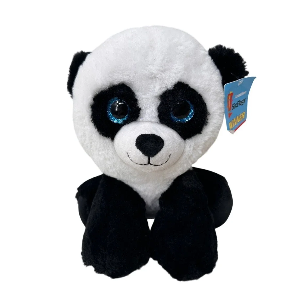 Six‎ Flags Panda Plush Stuffed Animal Sparkle Blue Eyes 12 Inch Kids Toy Kawaii